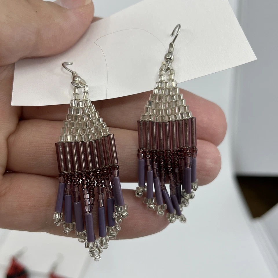 Lote de 6 brincos de plástico miçangas de semente penduradas longas tribais boho chiques joias 2-3” - Imagem 4 de 4