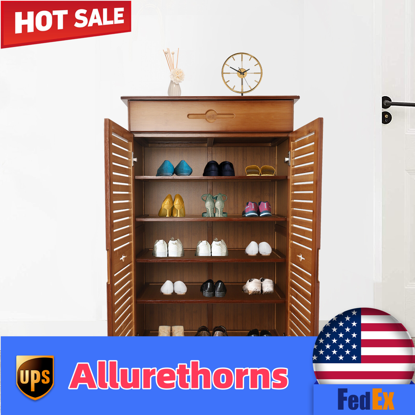 5-Tier Bamboo Shoe Rack Storage Organizer Cabinet Shelf for Shoes & Books-image