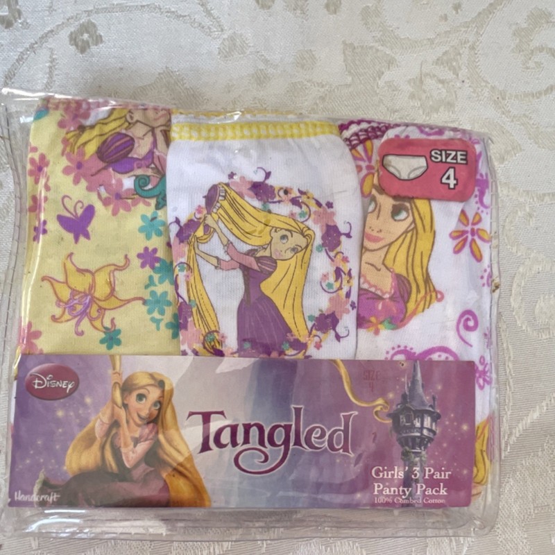 Disney Girls 3 Pack 100% Combed Cotton Briefs Size 4 Multicolor Rapunzel