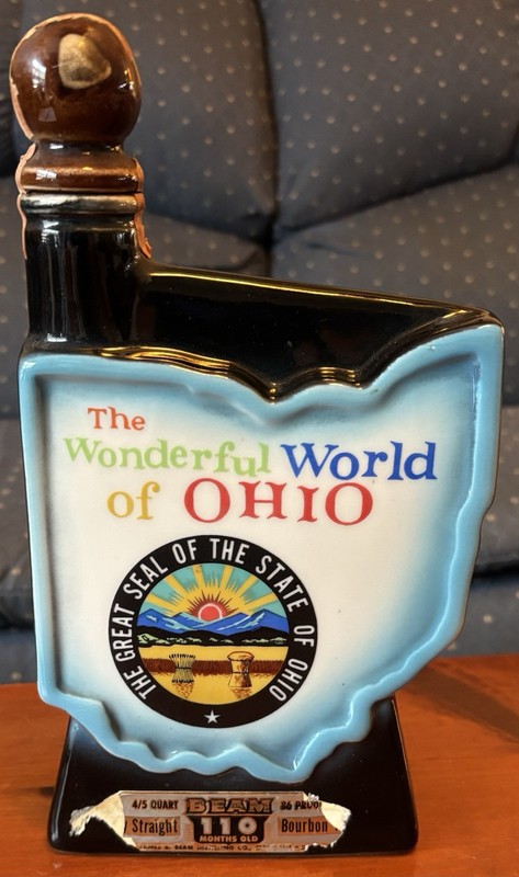 Vintage 1966 Wonderful World Of Ohio Jim Beam Ceramic Decanter Shaped Like Ohio