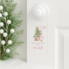 Personalised Pink Rabbit Santa Stop Here Door Sign