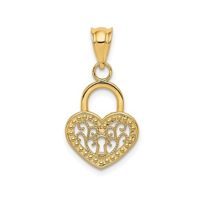 14k Gelbgold Herz Schloss Anhänger Filigran Schlüsselloch Vintage Symbol Schmuck