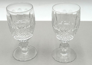 Waterford Colleen Crystal Wine Goblets Pair 2 Irish Cut Glass Etched Signed