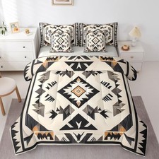 Geometric 7 Piece Bedding Set Aztec Comforter Set with Queen Black Beige
