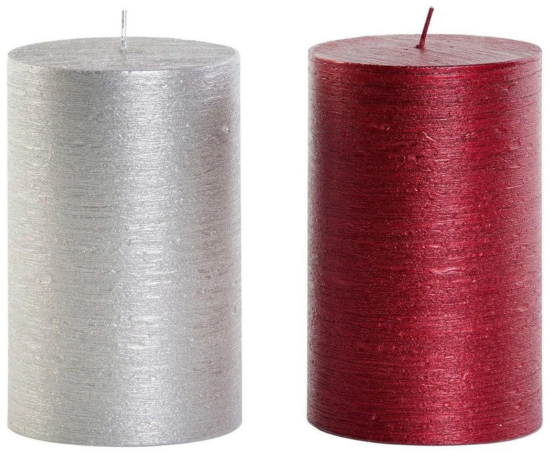 Candela Pilastro Cera Rossa o Argento 8x14 cm 695 g Candele Natalizie Decorative