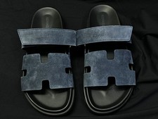 Hermes Navy Suede Chiffon Sandals 78121367