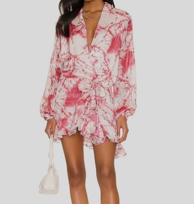 NWT ROCOCO SAND AVA Ruffled Tie-Dye Mini Dress w/Tassel XS