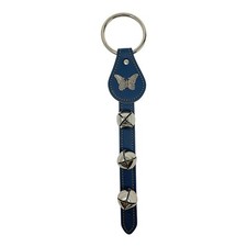 Butterfly Charm Blue Leather Strap Sleigh Bell Door Hanger Made in USA