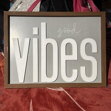Good Vibes 3D Raised Letter Wall Decor Sign  Modern Wood Frame  16x12 Home Art