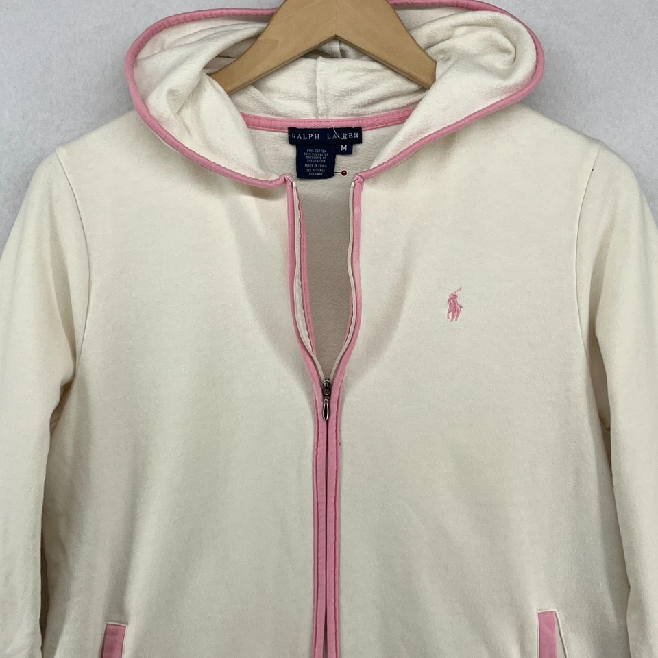 Sudadera con Capucha Ralph Lauren Niñas M Terry Francés Mezcla de Algodón Cremallera Completa Sudadera Marfil Foto 2 de 4