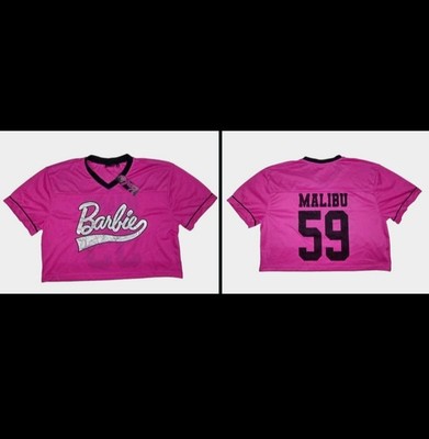 Women's Barbie Jersey Large Mesh Cropped Football Top Malibu #59 Pink