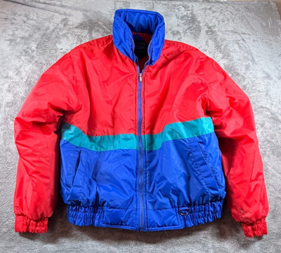Cortina Colorblock Puffer Jacket Mens XL Red Blue Teal Zip Front Winter