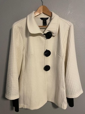 Ali Miles Jacket Womens Large White Quilted Textured Button Front Warm Boho