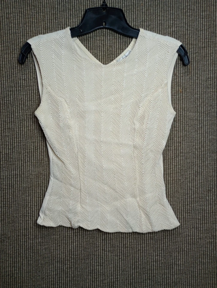  FLORA NIKROOZ Top sin mangas talla pequeña en marfil elástico  Foto 3 de 4