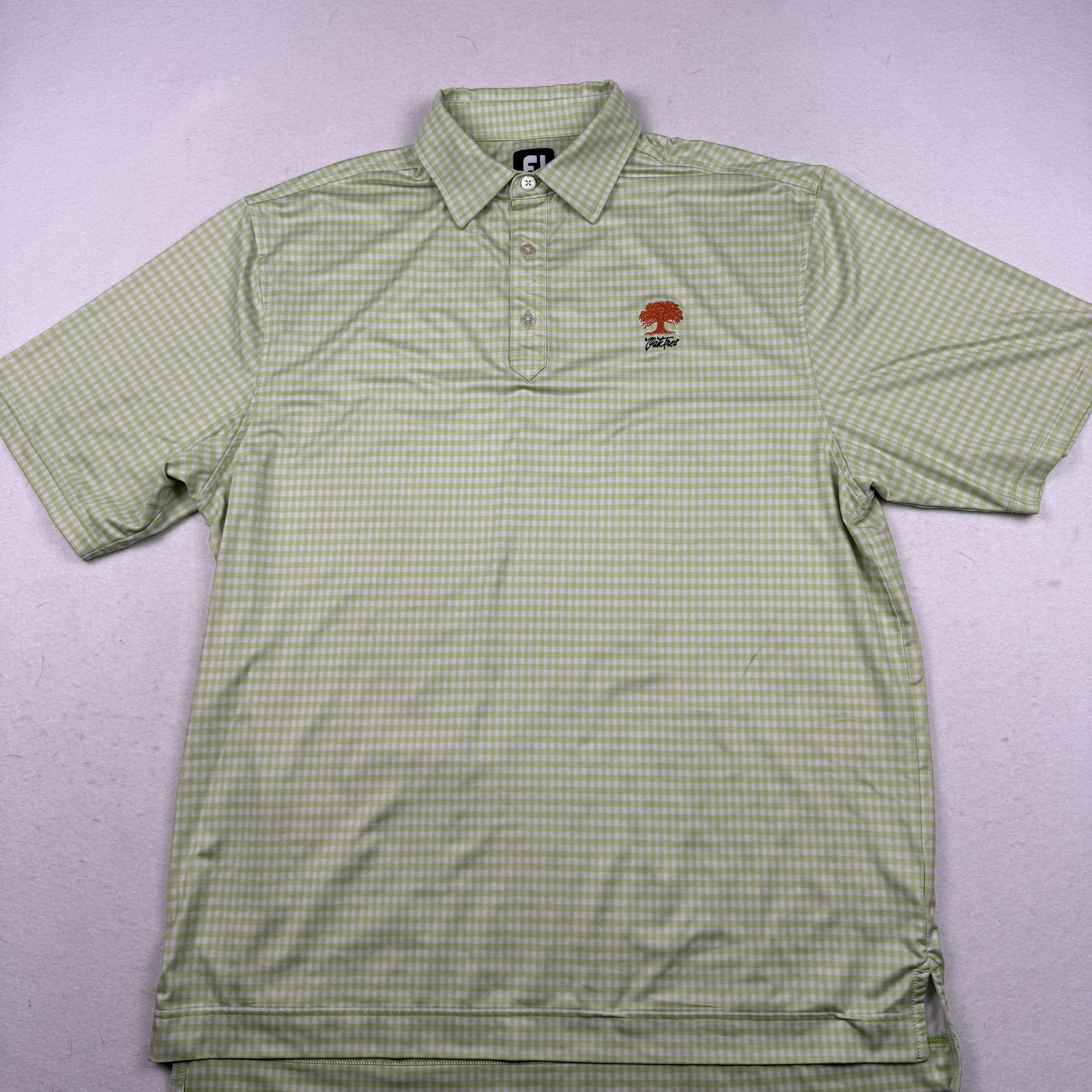 FootJoy Polo Shirt Mens Large Green Gingham Golf Stretch Oaktree National