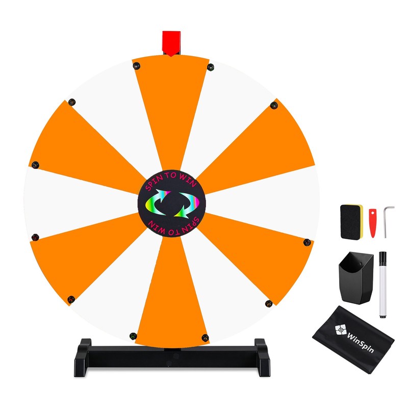 WinSpin 24" Display Prize Wheel Orange & White Modular Custom Tabletop 12 Slots
