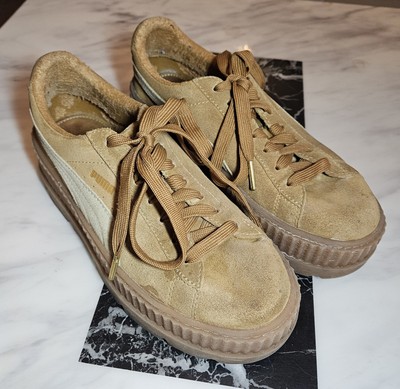 Fenty X Puma Women’s Sz Cleated Creeper Platform Shoe Golden Brown  Suede UK