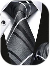 Stripe Ties for Men Set Gray and Black Men's Ties Handkerchief Cufflinks Clas...