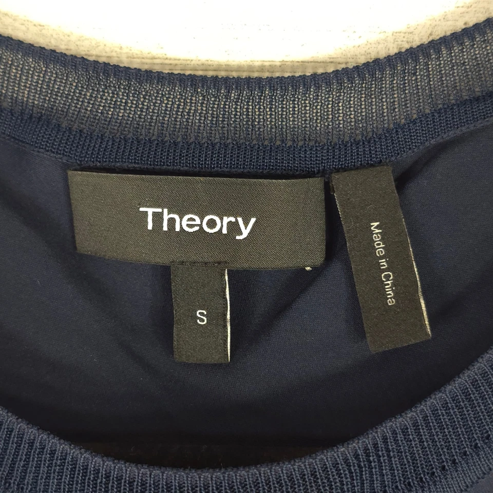 $395 Vestido THEORY Lewie Midi de Seda Azul Marino Amarillo Neón Para Mujer Talla Pequeña DEFECTOS Foto 4 de 4