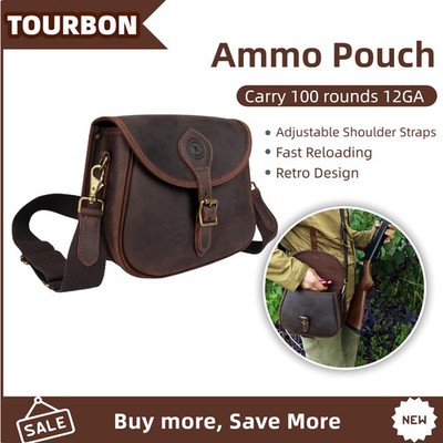 TOURBON Leather 12GA Shotgun Shell Bag Hunting Ammo Carrier w/Shoulder Strap