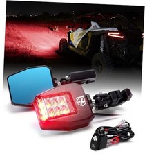 UTV Side View Mirrors Aluminum with Red LED Spot Lights Clear Lens Red Light