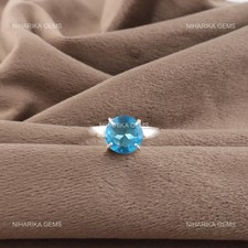 Swiss Blue Topaz Gemstone 925 Sterling Silver Solitaire December Ring Jewelry