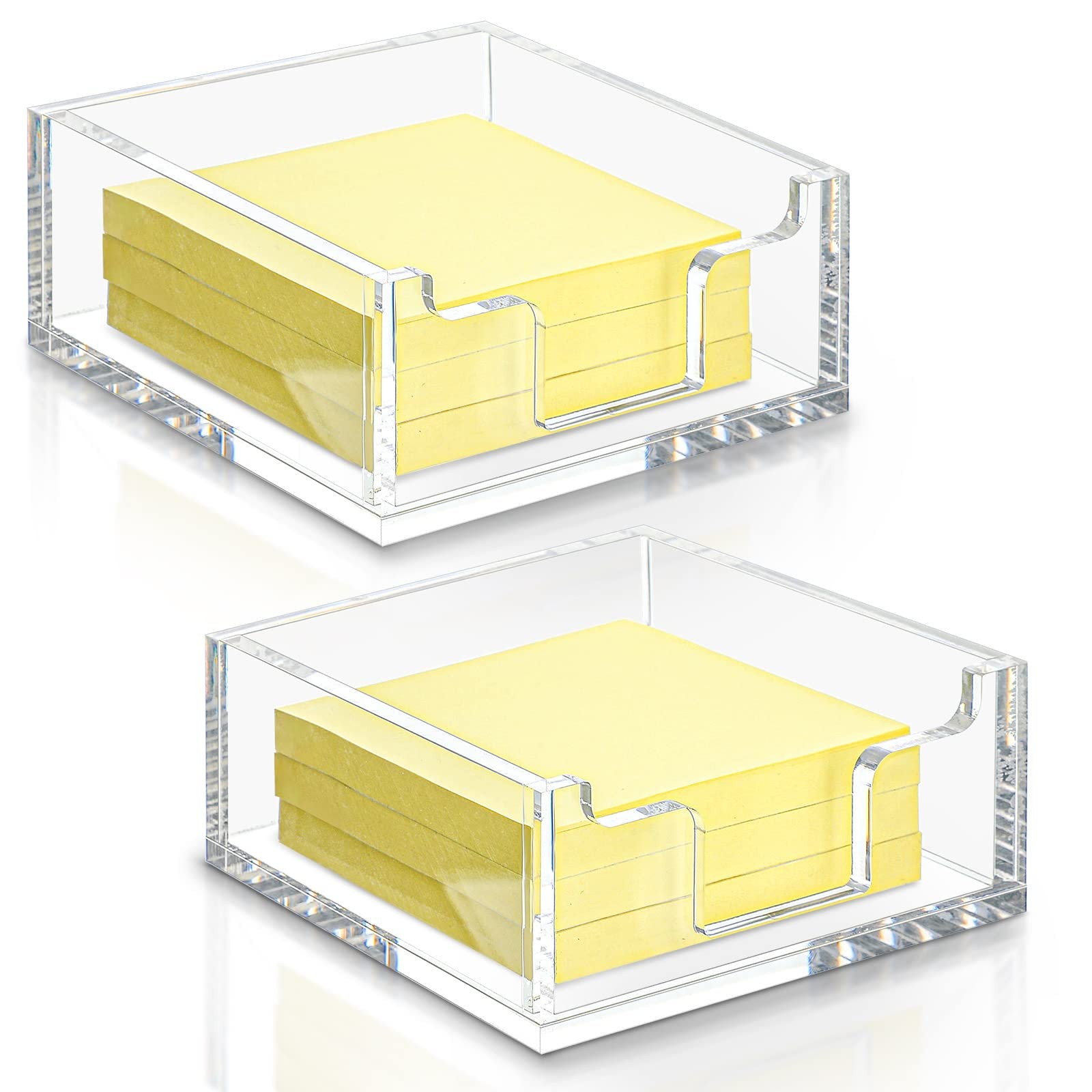 2 Pack Clear Acrylic Sticky Note Holder 3.94" Notepad Dispenser Desk Organizer