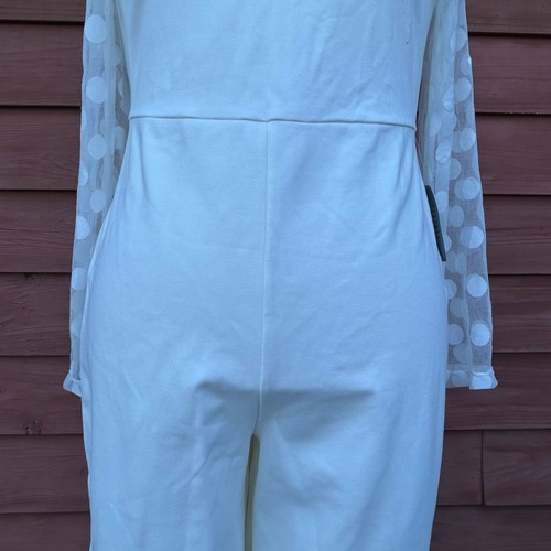 Love X Design Wms Long Sleeve Jumpsuit XL White Polka Dot Mesh Whimsigoth Glam - Picture 8 of 8
