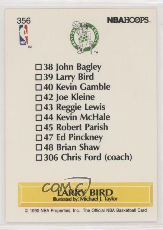 199091 NBA Hoops Art Card Team Checklist Larry Bird 356 HOF eBay