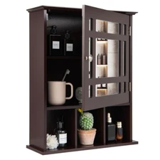 Mirrored Medicine Cabinet Bathroom Wall Mounted Storage Organizer W/ Shelf Brown