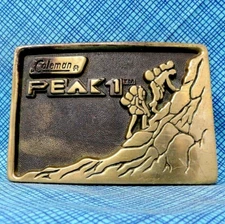 Coleman Peak 1 Promo Brass Belt Buckle Backpacking Hiking Sportsman Vtg  .CPA347