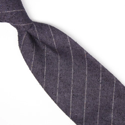 Josiah France Mens Silk Cotton Necktie Dark Blue White Chalk Stripe Woven Tie