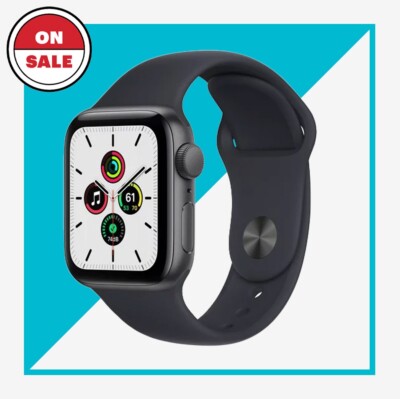 Apple Watch SE 44mm Midnight Space Gray Aluminum Case with Midnight Sport...