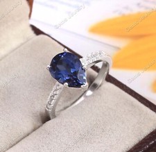 Ceylon Royal Blue Sapphire Ring Pear Gemstone Ring Gift For Her Wedding Rings