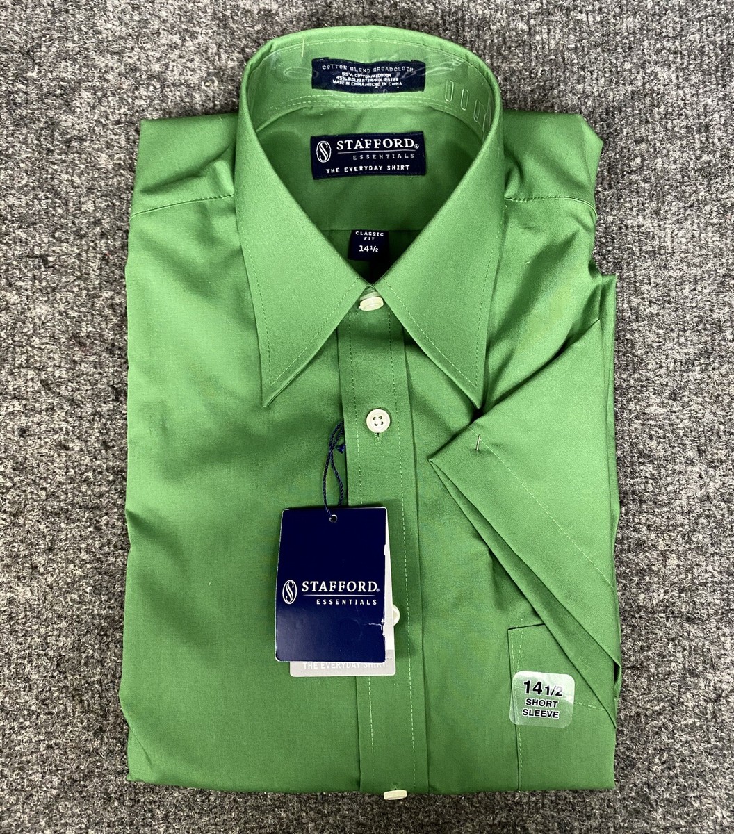 NWT Stafford Essentials Green Short Sleeve Button-Down Dress Shirt Mens 14 1/2 NWT Stafford Essentials Green Short Sleeve Button-Down Dress Shirt Mens 14 1/2