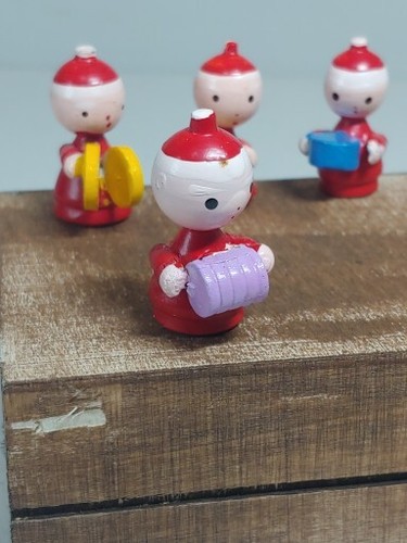 VINTAGE Christmas PETITE santa band BOXED SET Of 6 Hand Painted Wooden figures - Picture 6 of 11