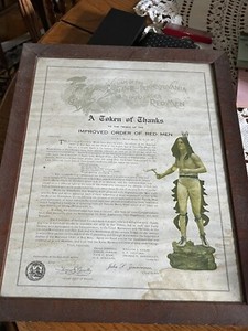1900s A Token Of Thanks To The Tribes Of The Improved Order Of Red Men 12.5” X 5