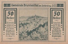 50 HELLER 1920 City of BRUNNENTHAL Upper AUSTRIA Notgeld #PI166.U