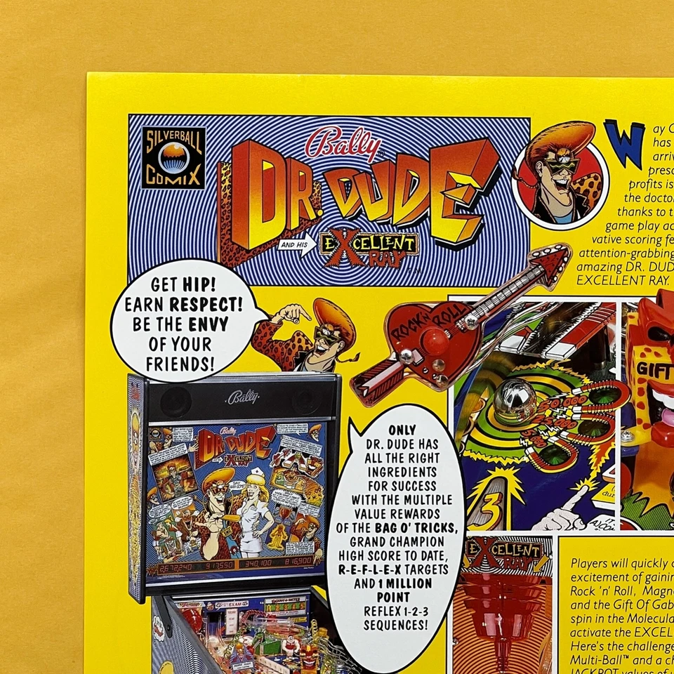 Bally Dr Dude Pinball Flyer Original 90s Promo Retro Game Art Sci-Fi Vintage - Image 4 of 4