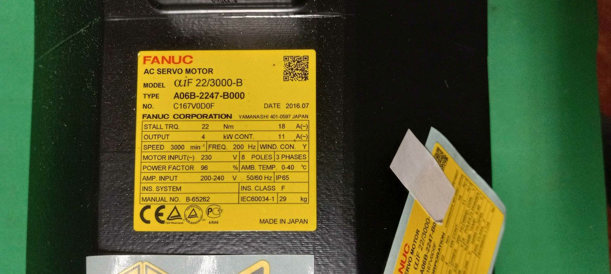 FANUC CNC AC SERVO MOTOR - Model aiF 22/3000-B - A06B-2247 FANUC CNC AC SERVO MOTOR - Model aiF 22/3000-B - A06B-2247