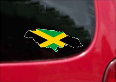 2 (PCS) Jamaica Outline Map Flag  Decals Stickers Full Color/Weather Proof