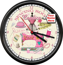 Personalized Sewing Machine Tailor Room Seamstress Vintage Decor Sign Wall Clock