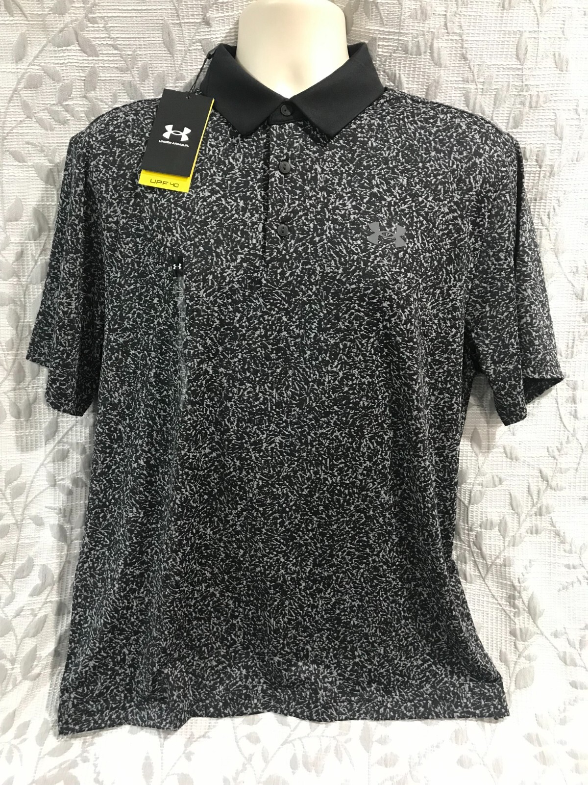 Under Armour Men's Size L Black UPF 40+ Playoff 3.0 Coral Jacquard Golf Polo NWT