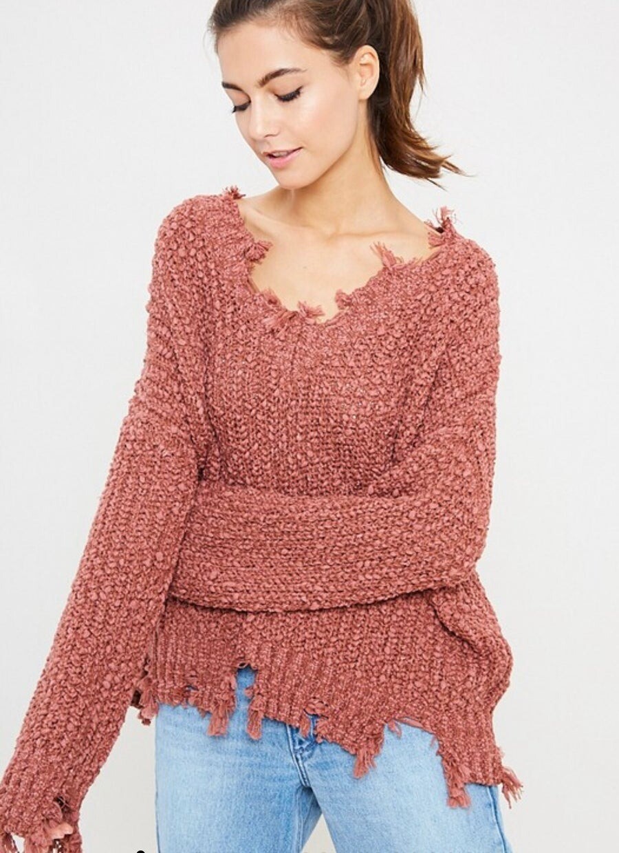 Camille \u0026 Co Brick Pullover Frayed 