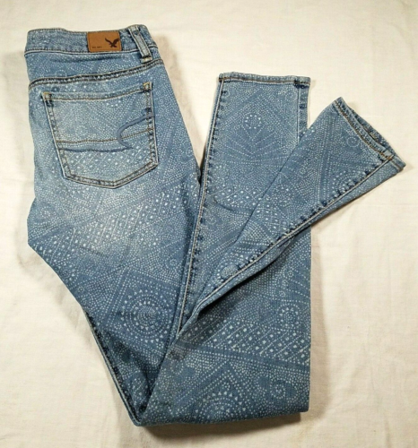 American Eagle Jegging Size 4 Blue Denim White Dots Geometric Patterns Groovy  - Picture 1 of 11