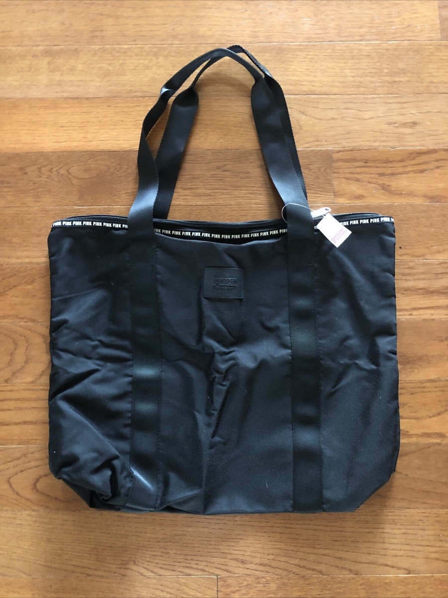Victoria Secret Black Nylon Purse Bag Tote 18x15x6” New Old stock