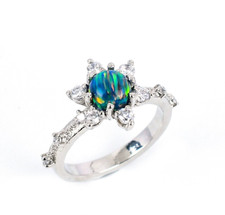 Natural Blue Fire Opal Ring 925 Sterling Silver Ring For Women Bridal Gift Ring