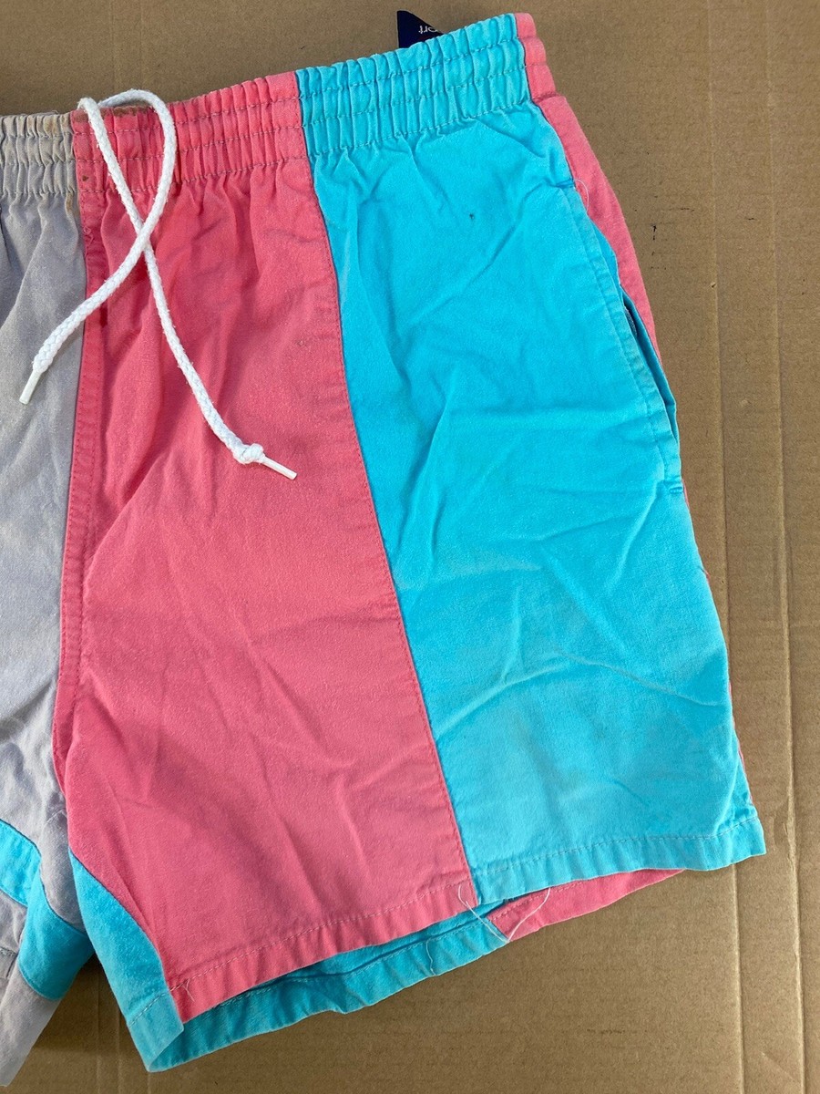 Vintage 80s 90s Booty Cutter Color Block Surf Stripe Swim Trunks