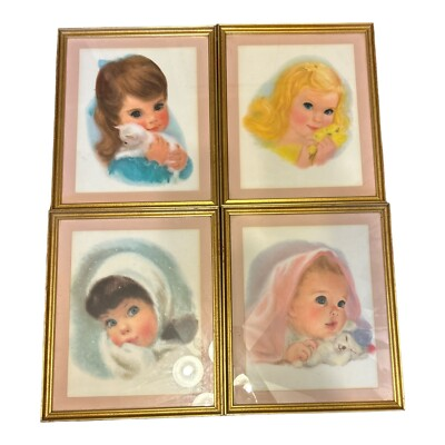 #ad #ad Vintage Francis Hook Northern Mills Tissue Girls Pictures w Frames 1960#x27;S Signed $25.00