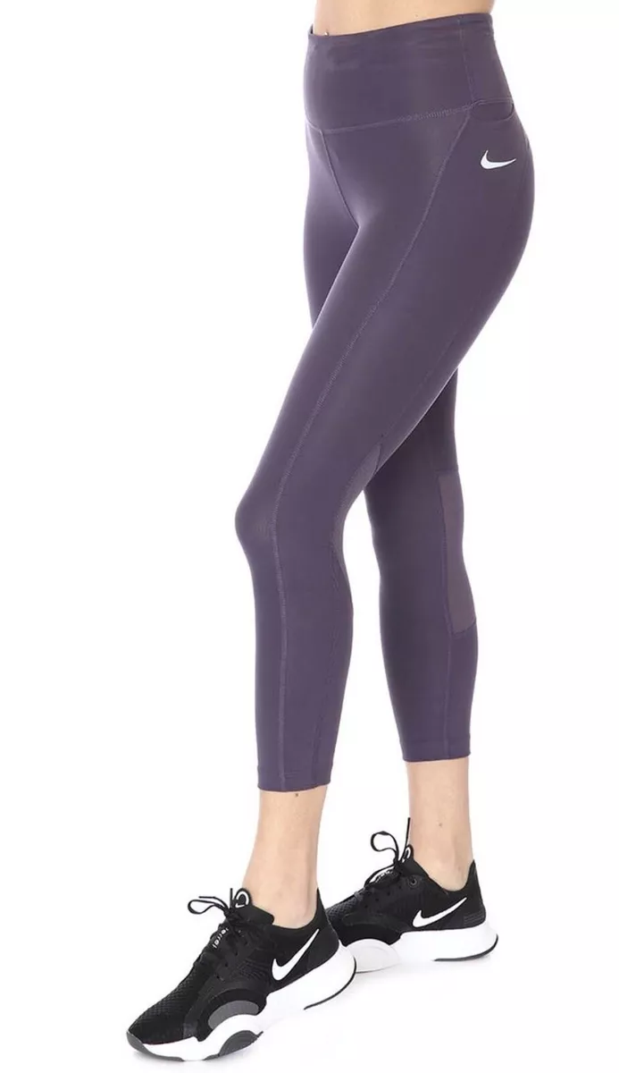 Nike Women's Fast Crop Running Leggings Purple Mesh Size L NWT